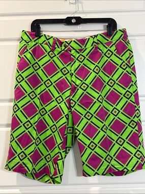 Loud Mouth Golf Shorts Green Geometric Diamond 34
